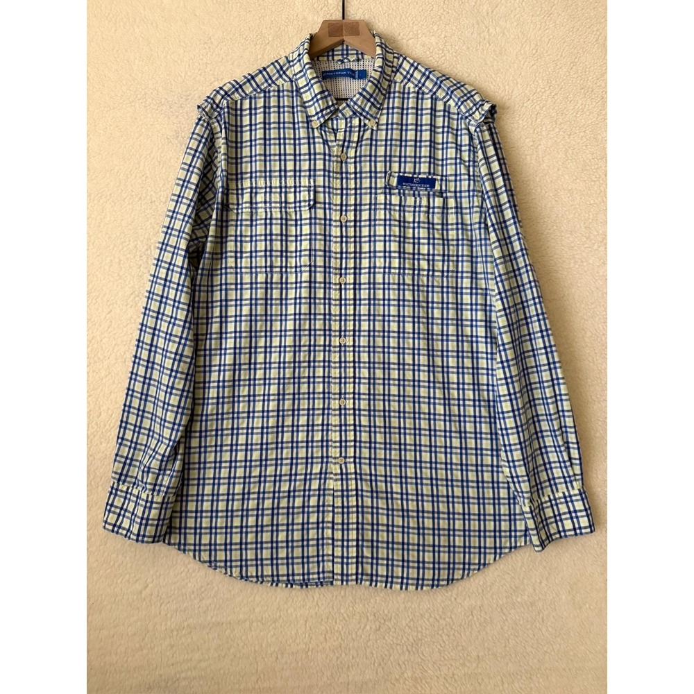 Southern Tide Shirt Mens Large Blue Check Long Sleeve Vented Fishing Button Up